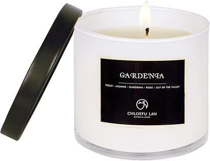Chloefu LAN Premium Gardenia Scented Candle for Men & Women, Highly Scented, 7.1oz|45 Hour Long Lasting, All Natural Soy Candles, Home Decor, White Glass Jar Candle with Gift Box