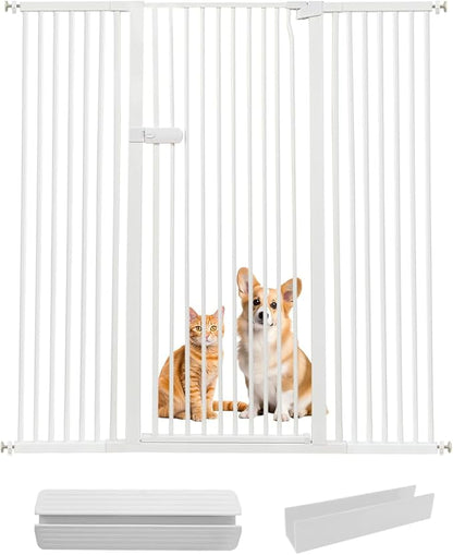 Lumizone Extra Tall Cat Gate 61.02" High Pressure Mounted Extra Wide 2025 New (17 Sizes) 1.37" Gap No Drilling Auto-Close One-Handed Operation Tall Pet Gate for Dogs(White, 61.02" H x 55.12"-59.44" W)