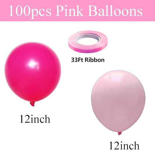 Pink Balloons, 100pcs Light Pink and Hot Pink Latex Balloons 12 Inch w/Ribbon for Women Grils Birthday Graduation Bachelorette Baby Shower Princess Anniversary Party Decorations