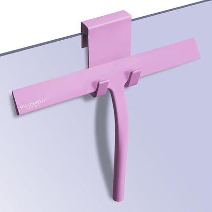 Shower Squeegee with Silicone Hook, 11" Inch Width All Purpose Squeegee Wiper for Shower Glass Doors Bathroom Mirror Tiles Car Window Cleaner Tool - Pink