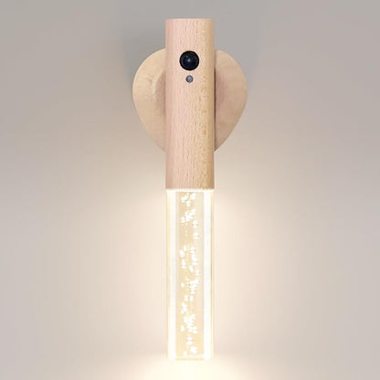 Motion Sensor Night Light Indoor, Rechargeable Night Light Wall Sconce Wooden Set of 1, Battery Powered Magnetic Wall Sconce Decor for Bedroom, Hallway, Bathroom, Stairway, Closet