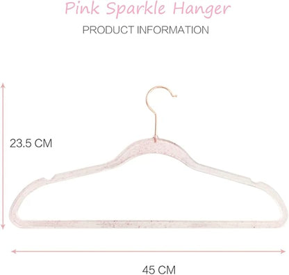 Pink Clothes Hangers 16", 20 Pack Plastic Clear Coat Hanger for Adult Closet, Durable Bling Ganchos de Ropa with Swivel Hook, Notched Shoulders & Ultra-Thin Space Saving Laundry Hanger for Dress Suits