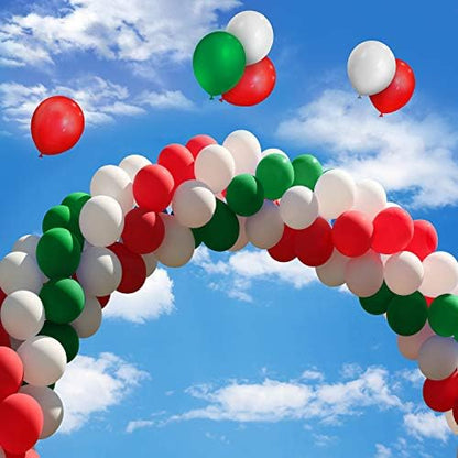 TecUnite 100 Pcs Green White Red Latex Balloons 13 Inch Colorful Round Balloons for Christmas Wedding Birthday Holiday Party Decoration