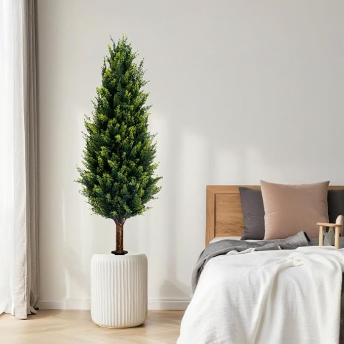 3FT Artificial Cedar Topiary Trees with Ground Spike Set of 2, UV Resistant Artificial Bushes Faux Cypress Trees for Indoor Outdoor Home Garden, Yard, Porch, Patio Decor (Normal)
