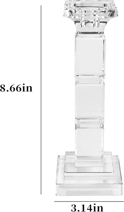 Kitcom Crystal Candle Stick Holders for Home Decor Pack of 2, Clear Crystal Taper/Tealight Candle Holder Table Centerpieces for Party and Wedding Decoration(8.6inch Tall)