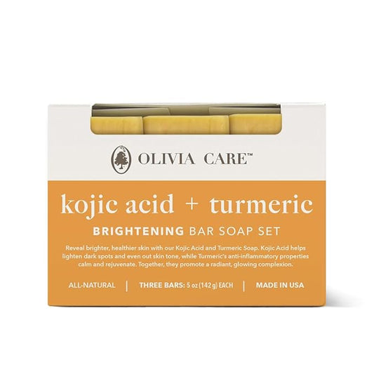 Kojic Acid Soap with Turmeric - Skin Illuminating & Spot Balancing - Natural Face & Body Soap - Evens Complexion - Organic Ingredients - Set of 3
