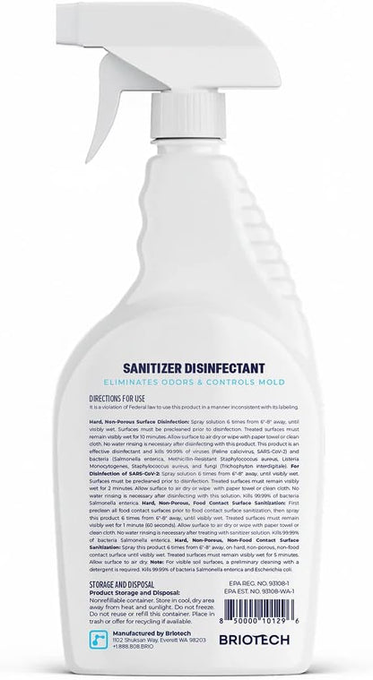 BRIOTECH Sanitizer Disinfectant Hypochlorous Spray, Kill 99.99% of Viruses & Bacteria, Control Mold, Eliminate Odor, Gentle for Nursery & Play Rooms, Food Contact Surface Sanitizer, 32 fl oz