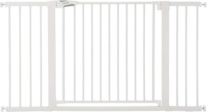 BABELIO 36-57" Extra Wide Baby/Chlid Gate, Auto Close Dog/Pet Barrier with Large Walk Thru Door,Safety for The House, Stairs and Doorways,Pressure Mounted, White