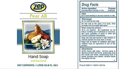 Zep Pear Antibacterial Hand Soap 500ML Case of 12 - Disinfects and Conditions your hands (333901)