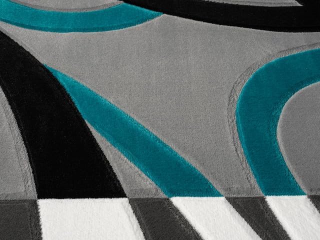 Ultra Soft Area Rug Hand Carved - Modern Abstract Design for Indoor Living Room & Bedroom - Stain Resistant, Easy to Clean - (2'7''x7, Turquoise)