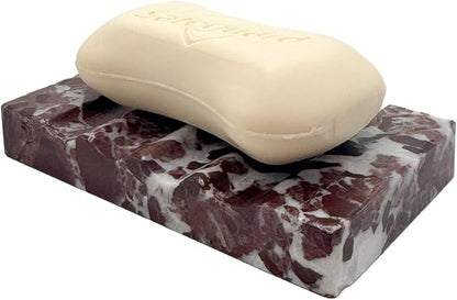 Marble Christmas Soap Dish for Shower - Natural Stone Tray Stand Organizer, Decorative Bar Soap Holder | Non-Slip, Luxury Bath Accessories (Rose)