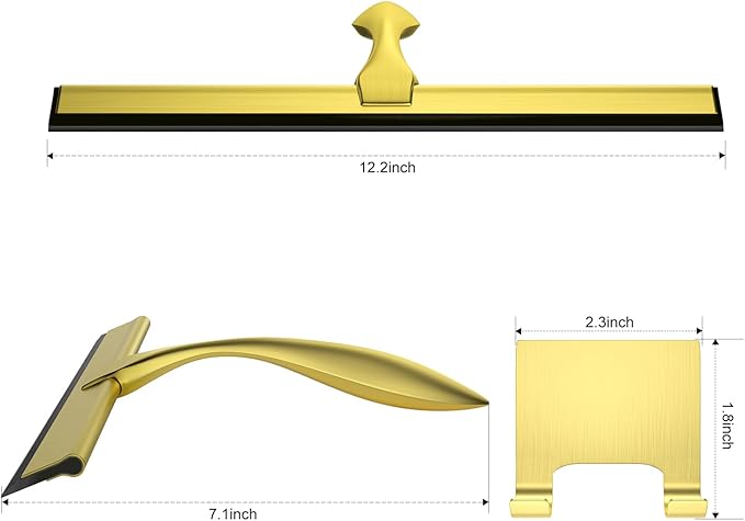 peafowl 12 inch Shower Squeegee Stainless Steel Bath Squeegee for Shower Glass Doors Bathroom Windows Kitchen Mirror and Car Glass with Hooks Holder (12 inch, Gold)