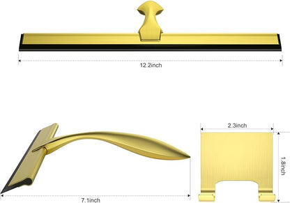 peafowl 12 inch Shower Squeegee Stainless Steel Bath Squeegee for Shower Glass Doors Bathroom Windows Kitchen Mirror and Car Glass with Hooks Holder (12 inch, Gold)