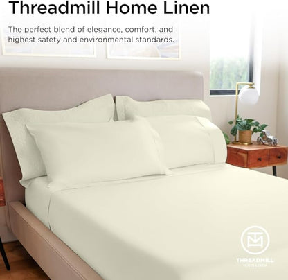 Threadmill Luxury 800 Thread Count Full Size 100% Cotton Sheets - Ivory Sateen Weave Bed-Sheets, Better Than Egyptian Cotton, 4 Pc Solid Bed Set, Fits 16" Deep Pocket