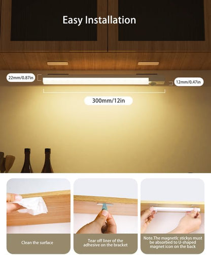 Under Cabinet Lighting 12 Inches Rechargeable Motion Sensor Light Indoor, 3 Color Dimmable Closet Light Battery Operated, USB Stick on LED Magnetic Under Counter Lights for Kitchen Stair, 3Packs