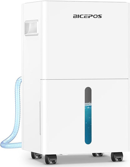 Bicepos 1500 sq.ft Dehumidifier for Basement, 21 Pints Dehumidifiers for Home with Drain Hose, Continuous Drainage, Auto Defrost, Intelligent Humidistat for Bedroom, Large Room, White
