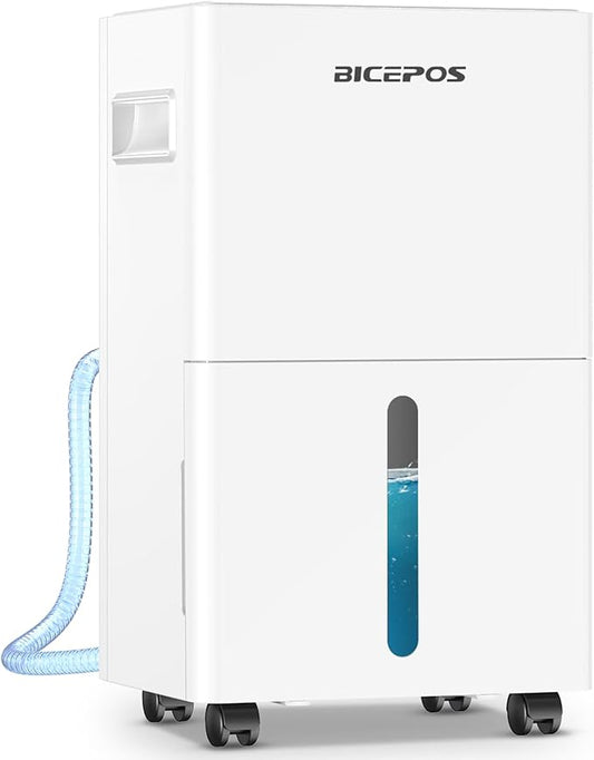 Bicepos 1500 sq.ft Dehumidifier for Basement, 21 Pints Dehumidifiers for Home with Drain Hose, Continuous Drainage, Auto Defrost, Intelligent Humidistat for Bedroom, Large Room, White