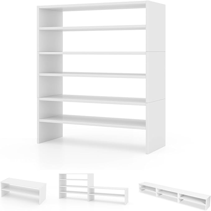 COSTWAY 6-Tier Shoe Rack, Extra Wide Shoe Shelf Organizer with Stackable Design, 31" Freestanding Storage Shoe Stand for Small Space Entryway Hallway Closet (White)
