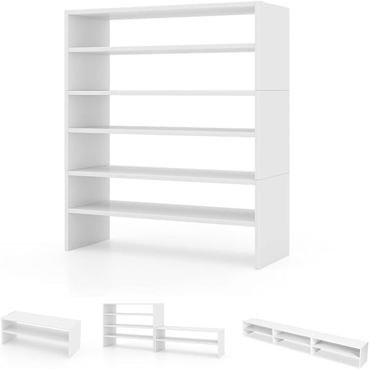 COSTWAY 6-Tier Shoe Rack, Extra Wide Shoe Shelf Organizer with Stackable Design, 31" Freestanding Storage Shoe Stand for Small Space Entryway Hallway Closet (White)
