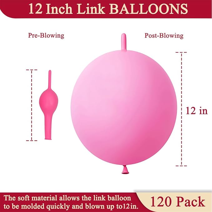 Pink Link Balloons 12 Inch 120 Pcs Latex Quick Linking Balloon for Birthday Wedding Party Festival Decorations