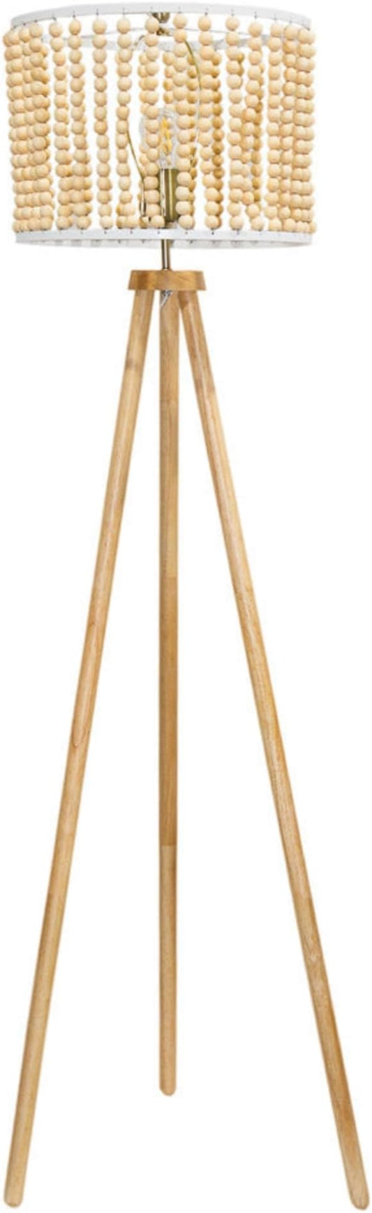 Modern Farmhouse Tall Lamps for Bedroom Office Birch Wood Beaded Table Floor Lamp Three Legged Floor Lamp for Living Room, Bedside, Study Room