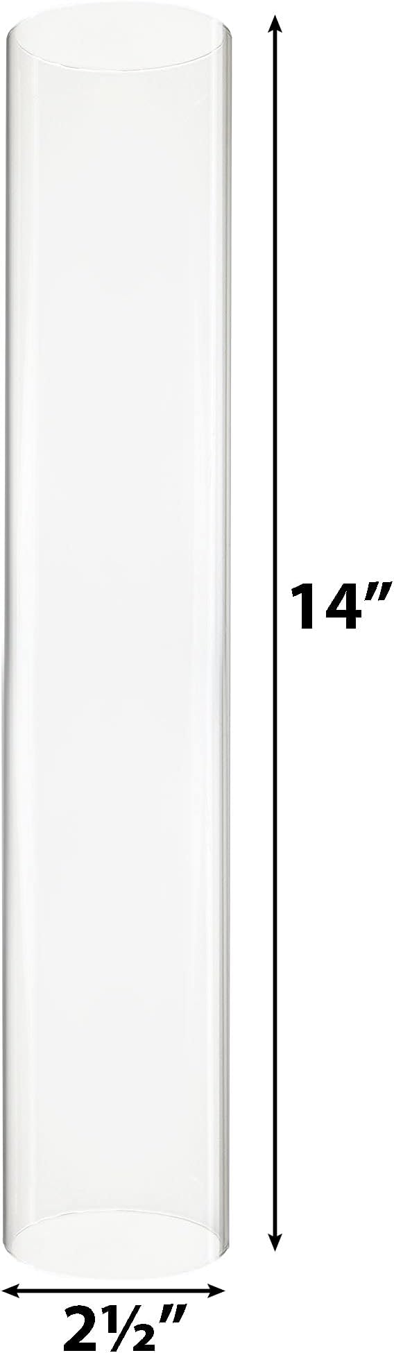 CYS EXCEL D-2.5" H-14 Glass Open Ended Hurricane Candleholder Bottomless Cylinder Sleeve Clear Chimney Shade Tube Cover, 1 Piece