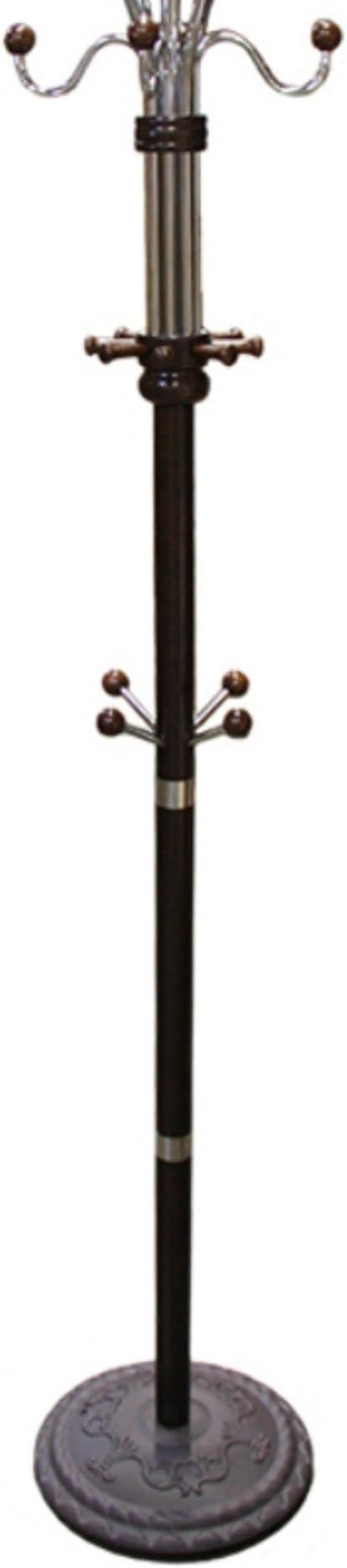 73" Tall Chrome and Wood Coat Rack, Espresso finish