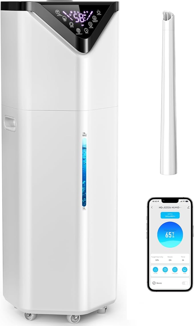 5Gal Smart Humidifier Large Room up to 2800ft², 1000mL/h, APP & Remote Control, 180° Auto Rotating Nozzle, 24H Timer, 60H Supersized Cool Mist Humidifiers for Whole House Home Bedroom Office Plants