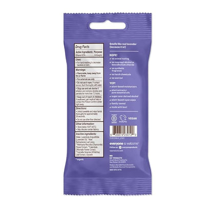 Everyone Hand Sanitizer Wipes, 15 Wipes (Pack of 6), Lavender and Aloe, Made with Sugarcane Derived Alcohol with Essential Oils, TSA friendly