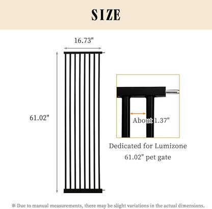 Lumizone Extra Tall Cat Gate Extension Kit 61.02" High Pressure Mounted 16.73" Extra Wide 1.37" Gap No Drilling Tall Pet Gate for Dogs (Black, 16.73" W)