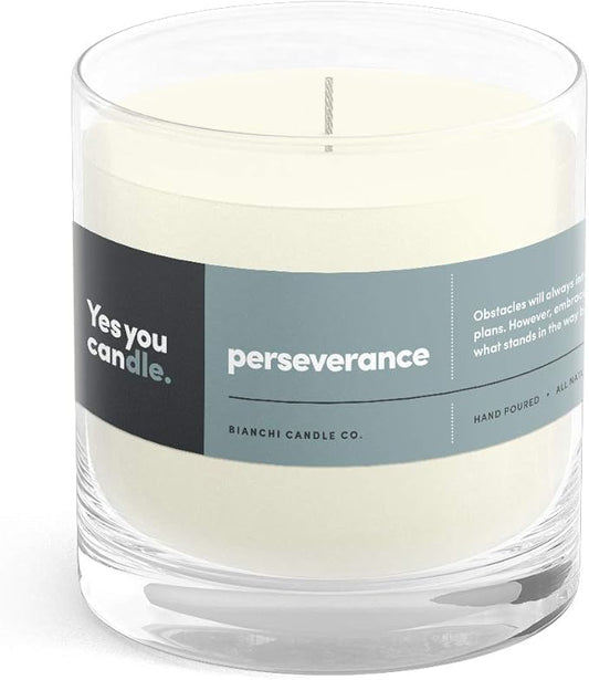 Perseverance, Teakwood & Spices, Highly-Scented, Inspirational Soy Candle, Made in USA, Great Message, Pure Essential Oils, Aromatherapy, 8 oz