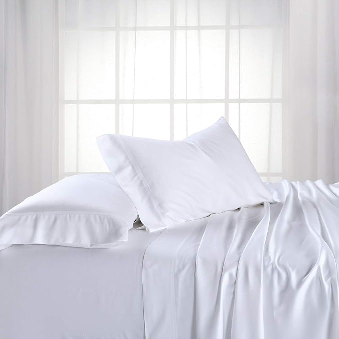Royal Hotel Bedding ABRIPEDIC Sheets, Viscose from Bamboo, Sheet Set, Super Queen, 600 Thread Count, Silky Soft, Hypoallergenic, White