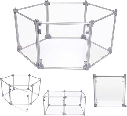 Front Row Foldable Dog Playpen – Durable and Portable Puppy Playpen for Exercise, Rest & Play – Clear Fence Panels with Aluminum Rods and Crate for Dogs and Other Small Pets (Silver, 6-Panel)