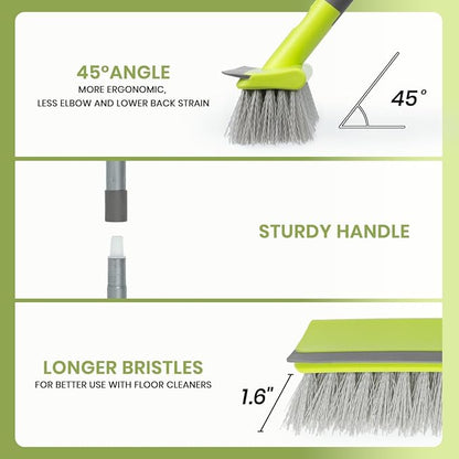 Floor Scrub Brush 2 in 1 Scrubber and Squeegee, Stiff Bristle Deck Brush for Cleaning Concrete, Patio, Garage, Kitchen, Carpet and Bathroom 57" Long Handle