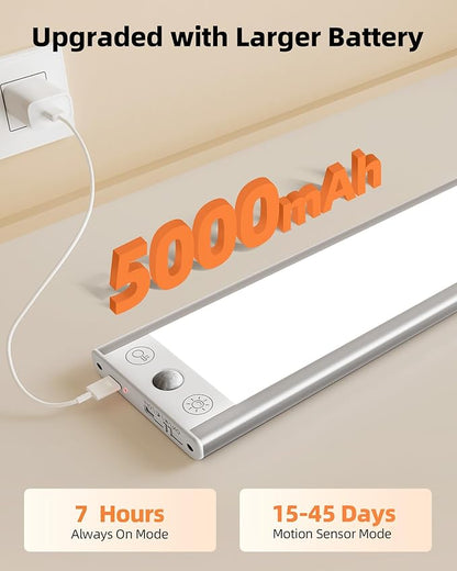 EZVALO 5000mAh Under Cabinet Lighting, 220LM Motion Sensor Light Indoor, Rechargeable Magnetic Under Counter Lights, 3 Inch Wide Panel Dimmable Closet Light for Pantry, Wardrobe, Hallway, Kitchen etc.