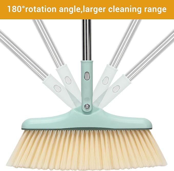 Broom and Dustpan Set,Long Handle Broom and Dustpan Set,Broom with Stand Up Dustpan Combo Set,for Home, Office, Lobby(Coffce)
