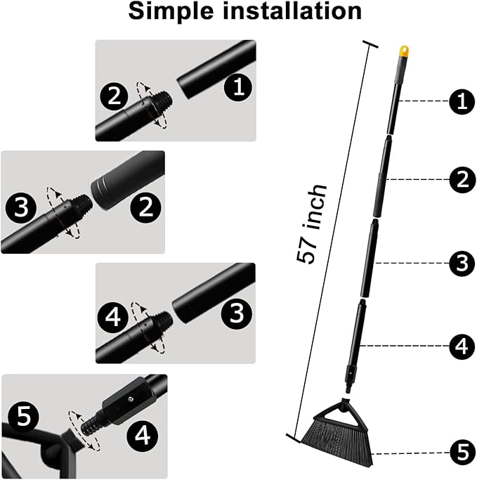 3 Pack Outdoor Indoor Broom, Brooms for Sweeeping Indoor, Heavy-Duty Kitchen Broom with Long Pole, Angle Broom White for Garages Restaurant Courtyard Office Slidewalk Lobby Sweep Dust