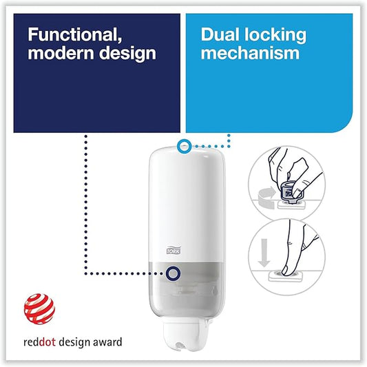 Tork Liquid Skincare Dispenser for Liquid Soap and Hand Sanitizer White S1, Economical, Elevation Range, 570020A (Pack of 1)