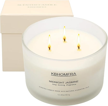 Scented Candle for Home,Jasmine Fragrant, Soy Wax 12.4oz Large Capacity,3-Wick 70 Hours Burn,for Festival Luxury Gift,Sleep Decor Relaxation Ambience