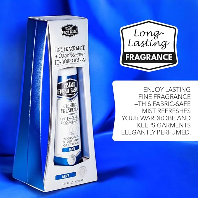 Premium CLOTHES FRESHENER for Men Fabric Spray Keeps Clothes Fresh, Odor Remover Fabric Refresher Spray Extends Garment Life, Linen Spray for Bedding Eco-Friendly, 6.76 oz – INSTANT FRESH FABRIC