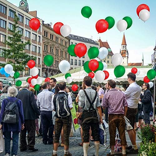 TecUnite 100 Pcs Green White Red Latex Balloons 13 Inch Colorful Round Balloons for Christmas Wedding Birthday Holiday Party Decoration