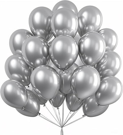 Metallic Silver Balloons 100 Pack, 12 Inch Chrome Latex Helium Garland for Elegant Birthday Wedding Baby Shower Arch Party Decorations