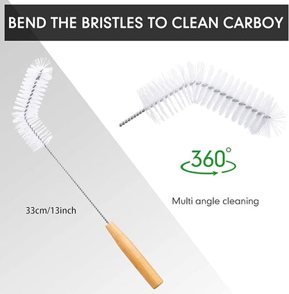 2 Pieces Nylon Carboy Cleaning Brush 13 Inch Long Gallon Jug Brush with Wood Handle Milk Bottle Cleaning Kit for 1 Gallon Glass Corny Kegs Wine Making Home Brewing
