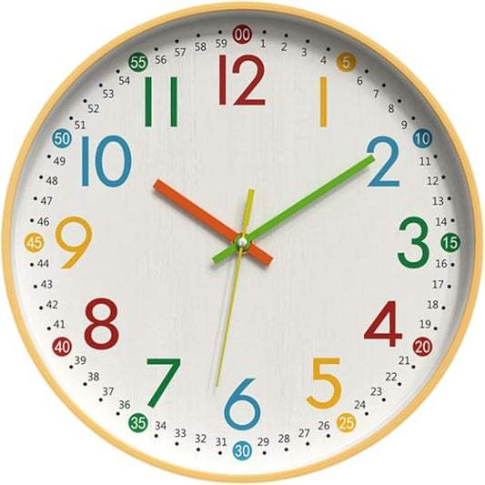 MO-N Silent 12-Inch Wall Clock, Non-Ticking Battery Operated Colorful Clock for Classroom, Bedroom, School, Analog Wall Clock for Time Teaching. (B Type)