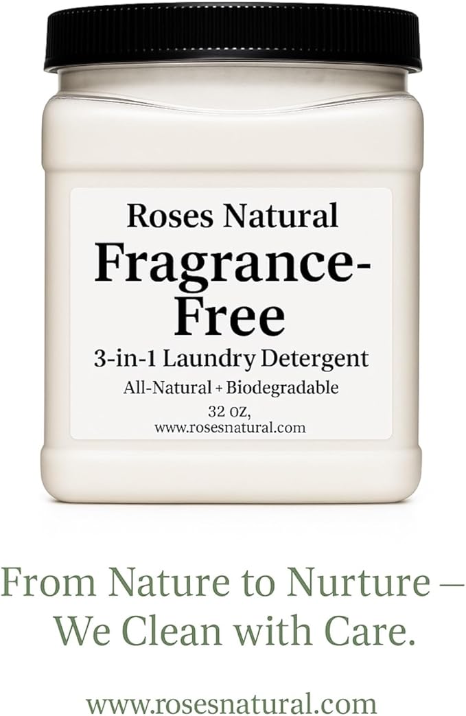 Fragrance Free 3-in-1 Laundry Powder Detergent – Plant-Based, Hypoallergenic, No Added Fragrance or Dyes, Safe for Sensitive Skin, Biodegradable & HE Machine Safe, 32 oz