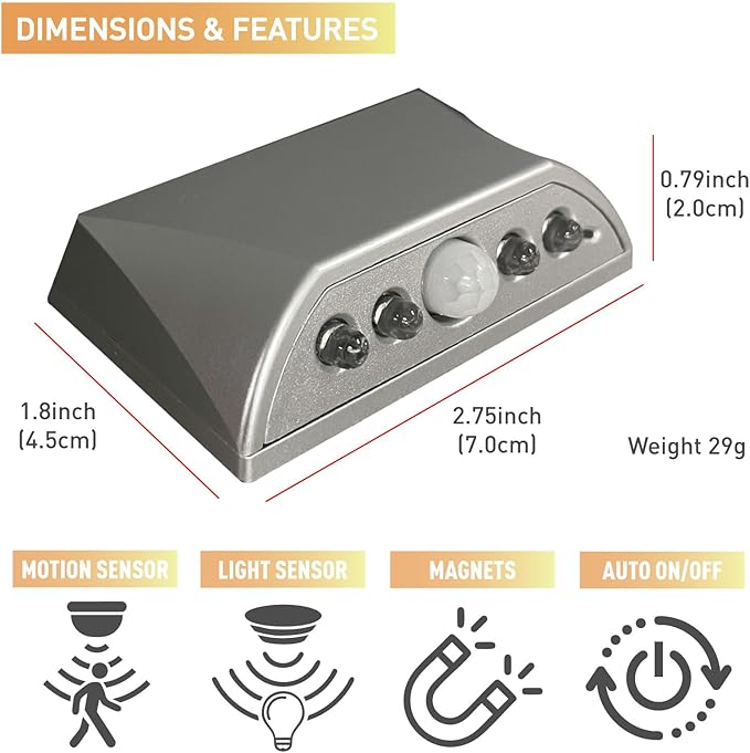 Silver 2 Pack Motion Sensor Keyhole Light - Automatic on/Off Infrared LED, Suitable for Front Doors, corridors, Stairs in The Dark | 3-Way Installation（Magnetic Suction、Adhesive and Screw）