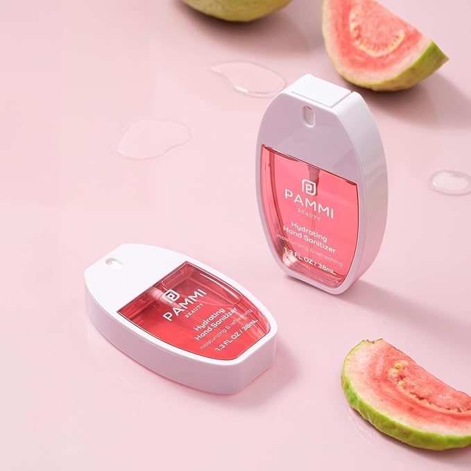 PAMMI Power Mist Hydrating Hand Sanitizer Spray, Portable Travel Size Pocket Hand Sanitizer, Scented Handsanitizer Mini Spray For Car - 600 Sprays (2 Packs (Rose and Guava))