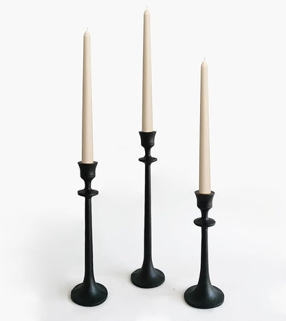Iron Taper Candle Holder - Set of 3 Decorative Candle Stand - Candlestick Holder for Wedding, Dinning, Party - Black