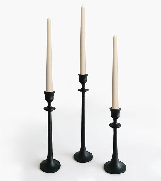 Iron Taper Candle Holder - Set of 3 Decorative Candle Stand - Candlestick Holder for Wedding, Dinning, Party - Black