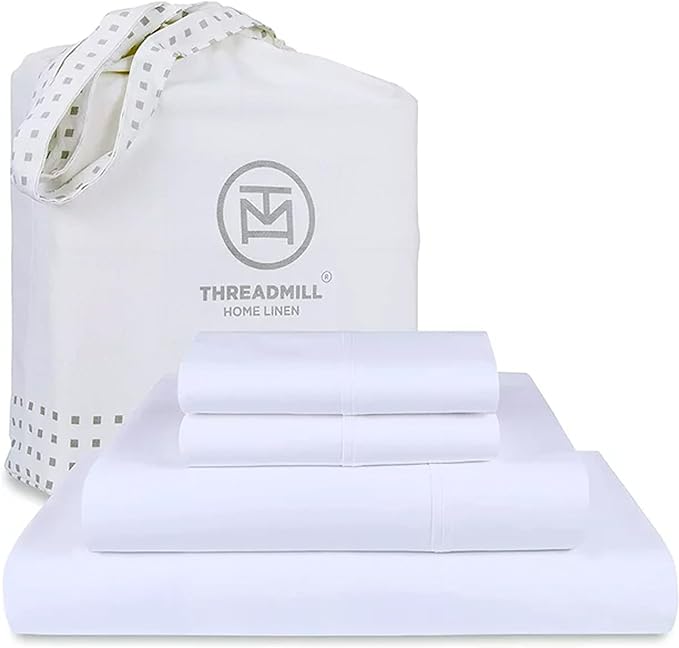 Threadmill Luxury Supima Cotton Sheets, Luxury 1200 Thread Count Soft 100% Cotton Sheets for Full Size Bed, 4 Pc White Bed Sheets Full Set, 5-Star Hotel Quality Deep Pocket Bed Sheets Set